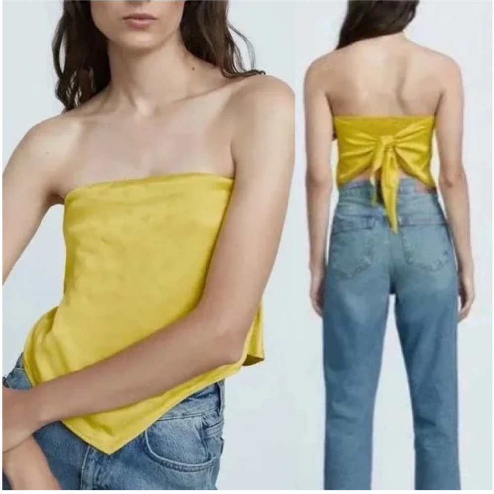 Zara | Yellow Scarf Satin Bandana Crop top size medium